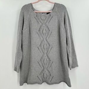 Ellos Women’s Gray Knit Sweater w/Back Ribbon Tie Detail Cotton Blend Size M